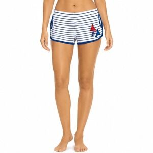 Delias Micro Striped Lounge Shorts Women L 100% Cotton Sailboat Nautical White